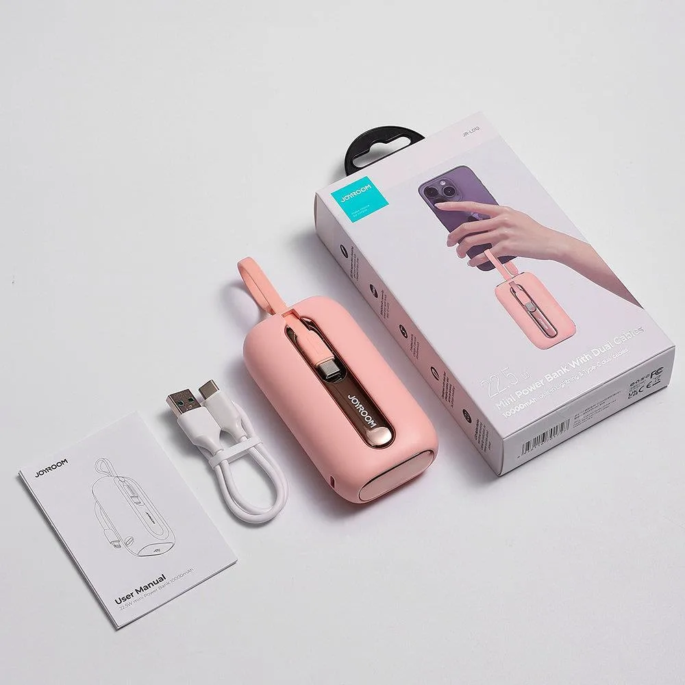 Power bank Colorful Series de 10000 mAh, 22,5 W, cu cabluri USB-C și iPhone Lightning, roz 6