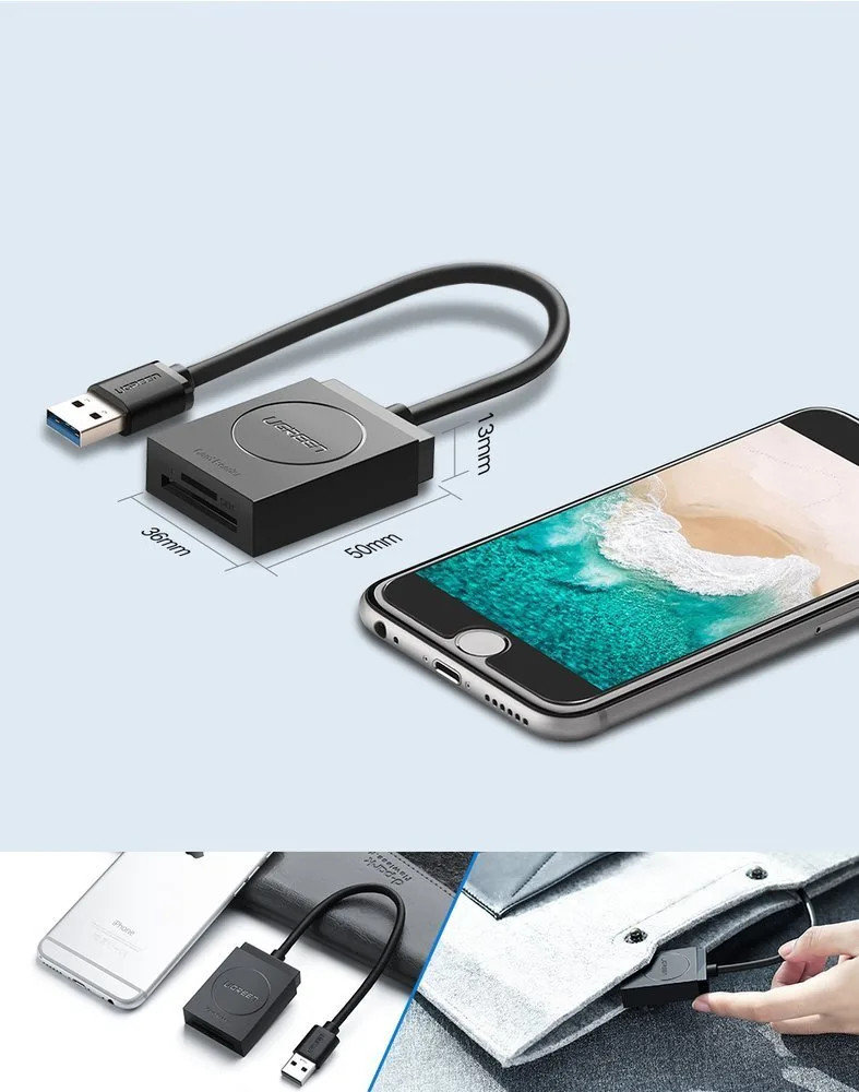 SD / micro SD memory card reader with USB 3.0 connector, 15 cm - black 9