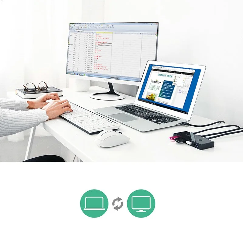 Kapcsolódoboz HUB 4x USB 2.0 kapcsoló USB hub két számítógéphez - fekete 3