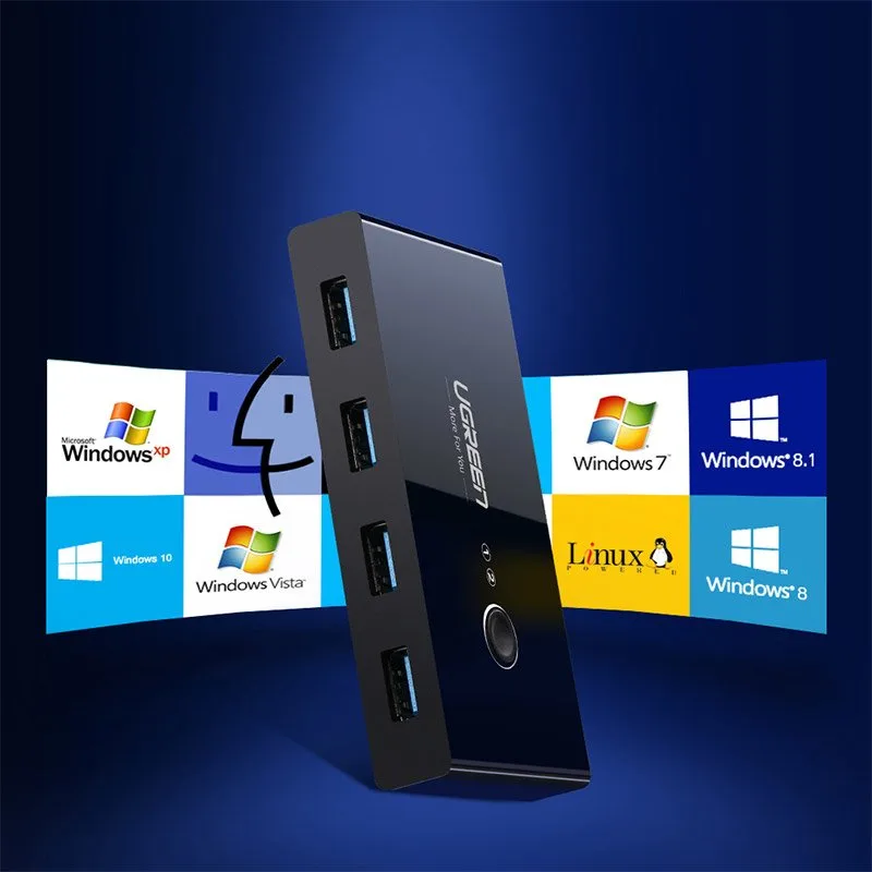 Kapcsolódoboz HUB 4x USB 2.0 kapcsoló USB hub két számítógéphez - fekete 5