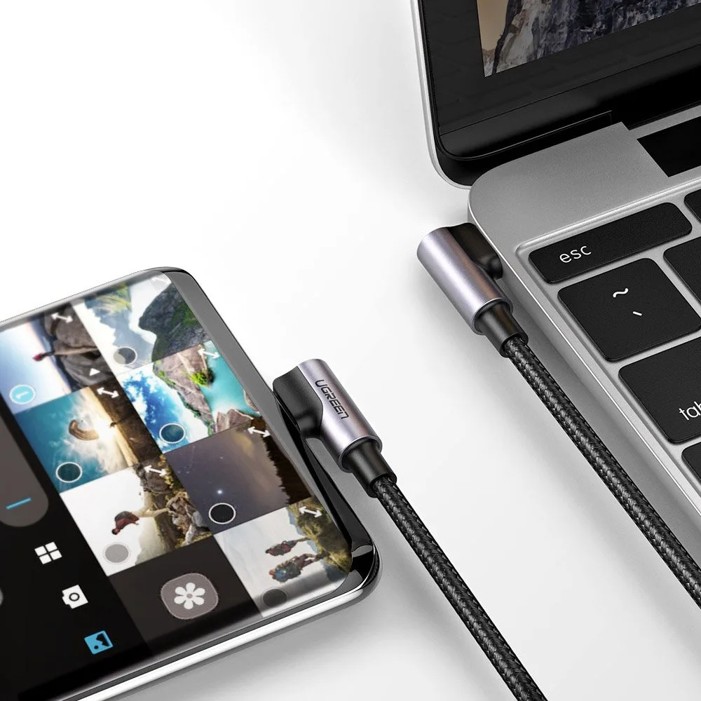 Kabel przewód kątowy z bocznym wtykiem USB-C na USB-C Quick Charge 1m - szary 10
