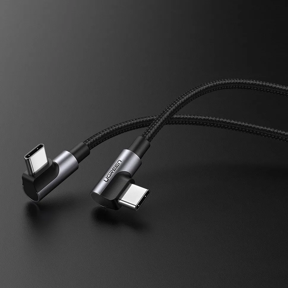Kabel przewód kątowy z bocznym wtykiem USB-C na USB-C Quick Charge 1m - szary 2