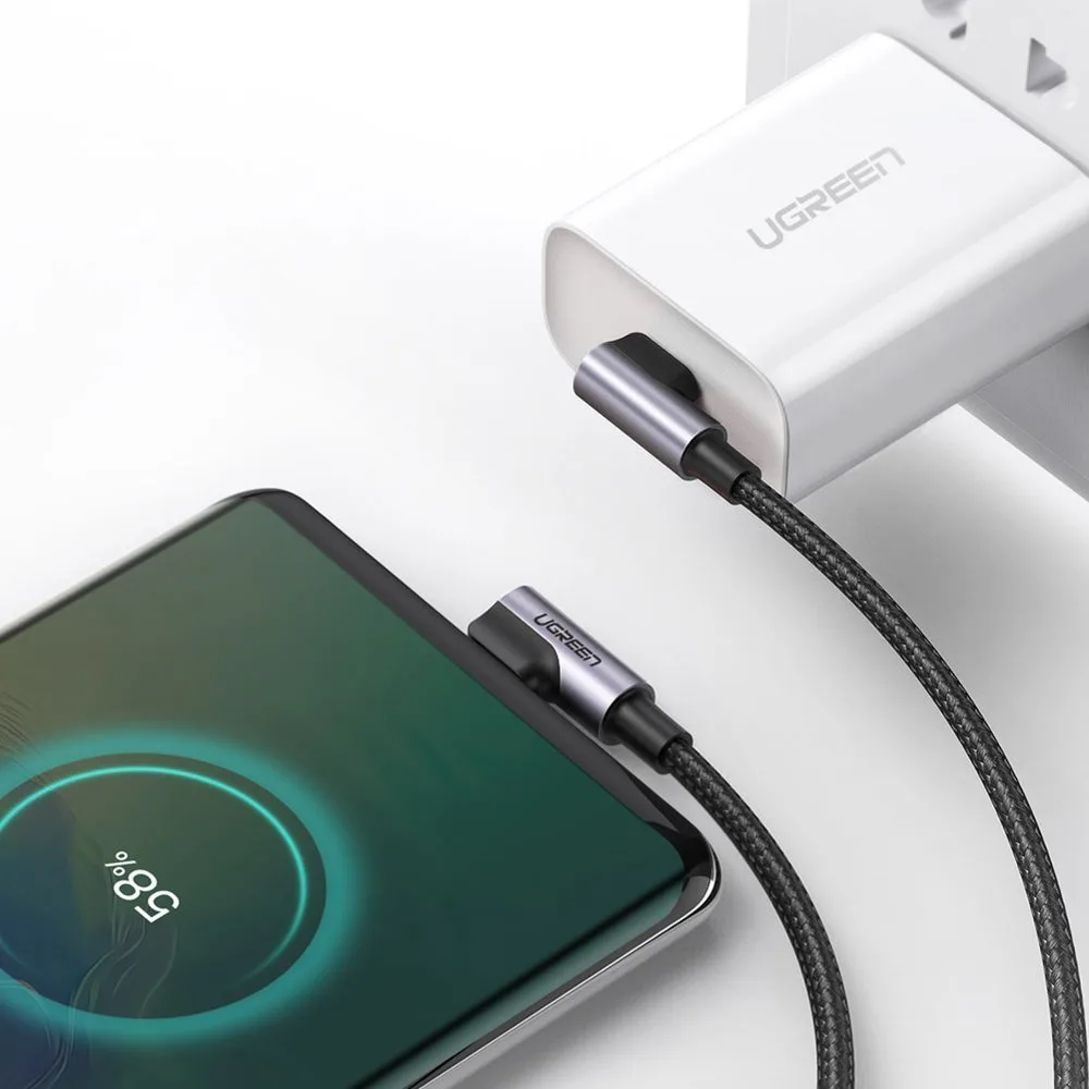 Kabel przewód kątowy z bocznym wtykiem USB-C na USB-C Quick Charge 1m - szary 6
