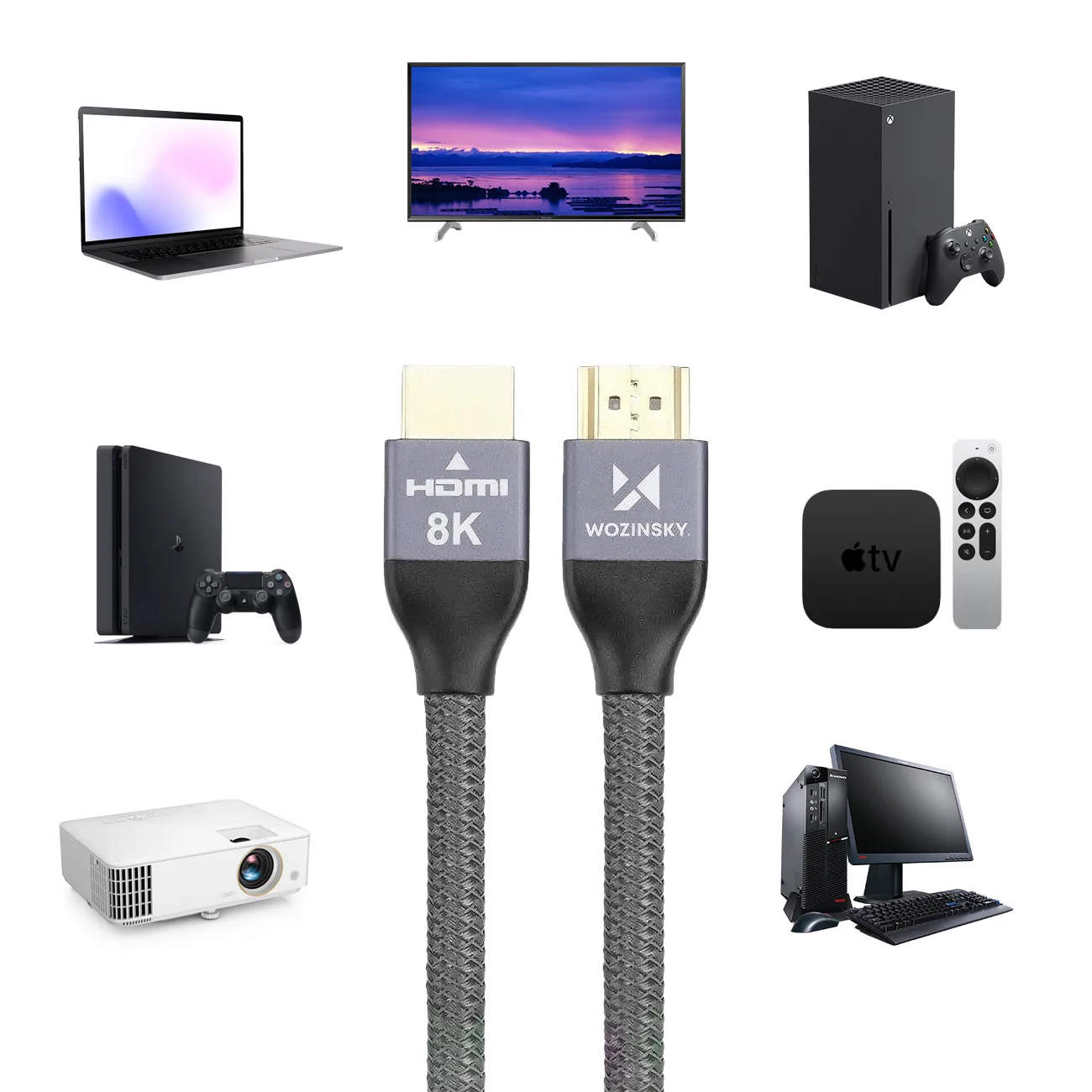 Cablu împletit HDMI 2.1 8K / 4K / 2K, rezistent și durabil, 2 m - argintiu 4