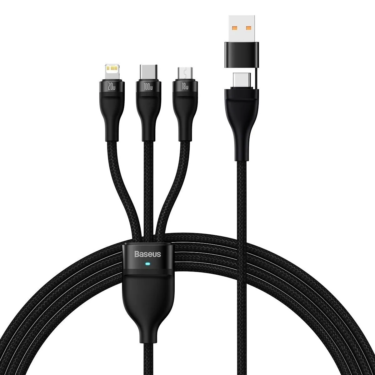 Cablu 4-în-1 USB+USB-C către USB-C / iPhone Lightning / micro USB, 1,2 m – negru
