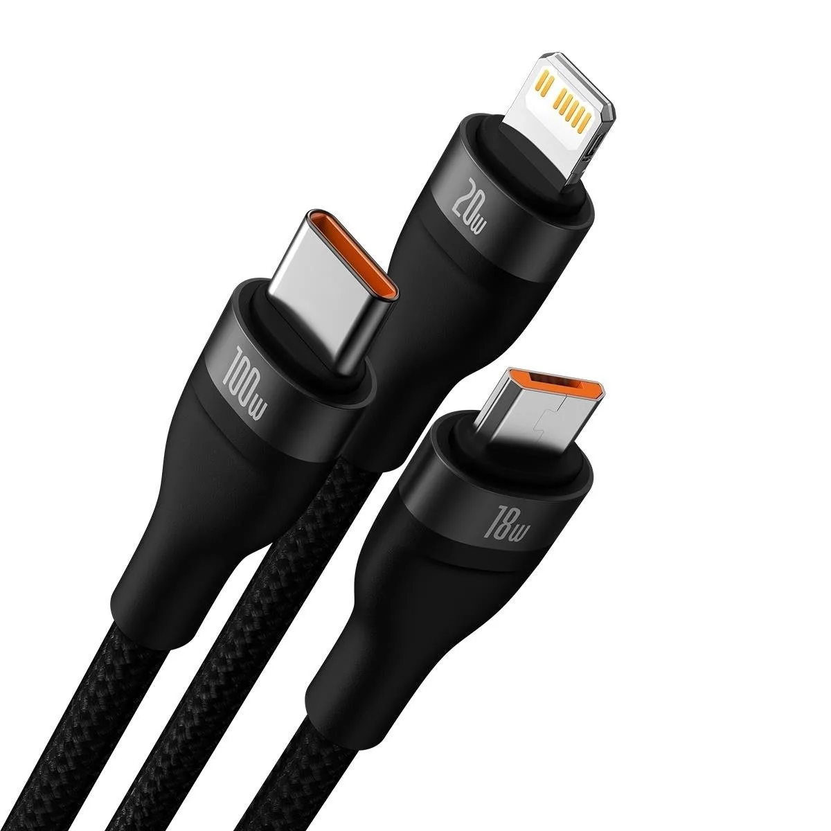 Cablu 4-în-1 USB+USB-C către USB-C / iPhone Lightning / micro USB, 1,2 m – negru 2
