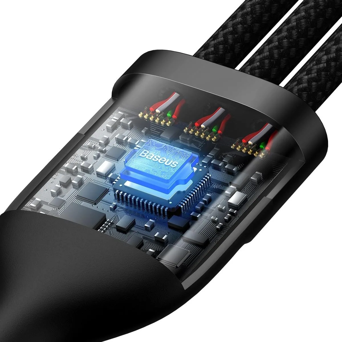 Cablu 4-în-1 USB+USB-C către USB-C / iPhone Lightning / micro USB, 1,2 m – negru 4