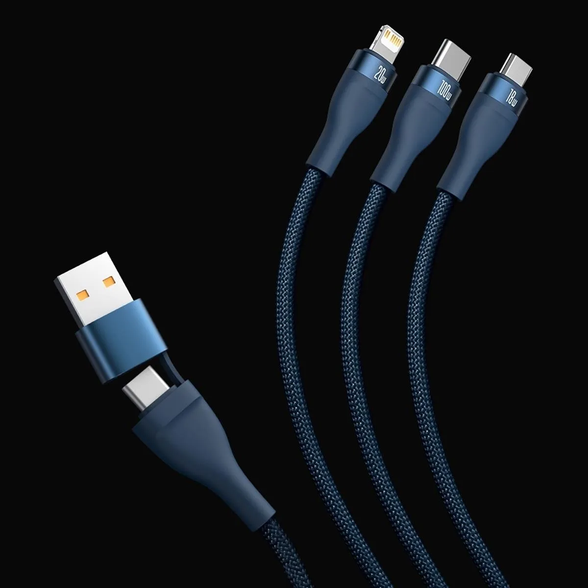 Cablu 4-în-1 USB+USB-C către USB-C / iPhone Lightning / micro USB, 1,2 m – negru 8