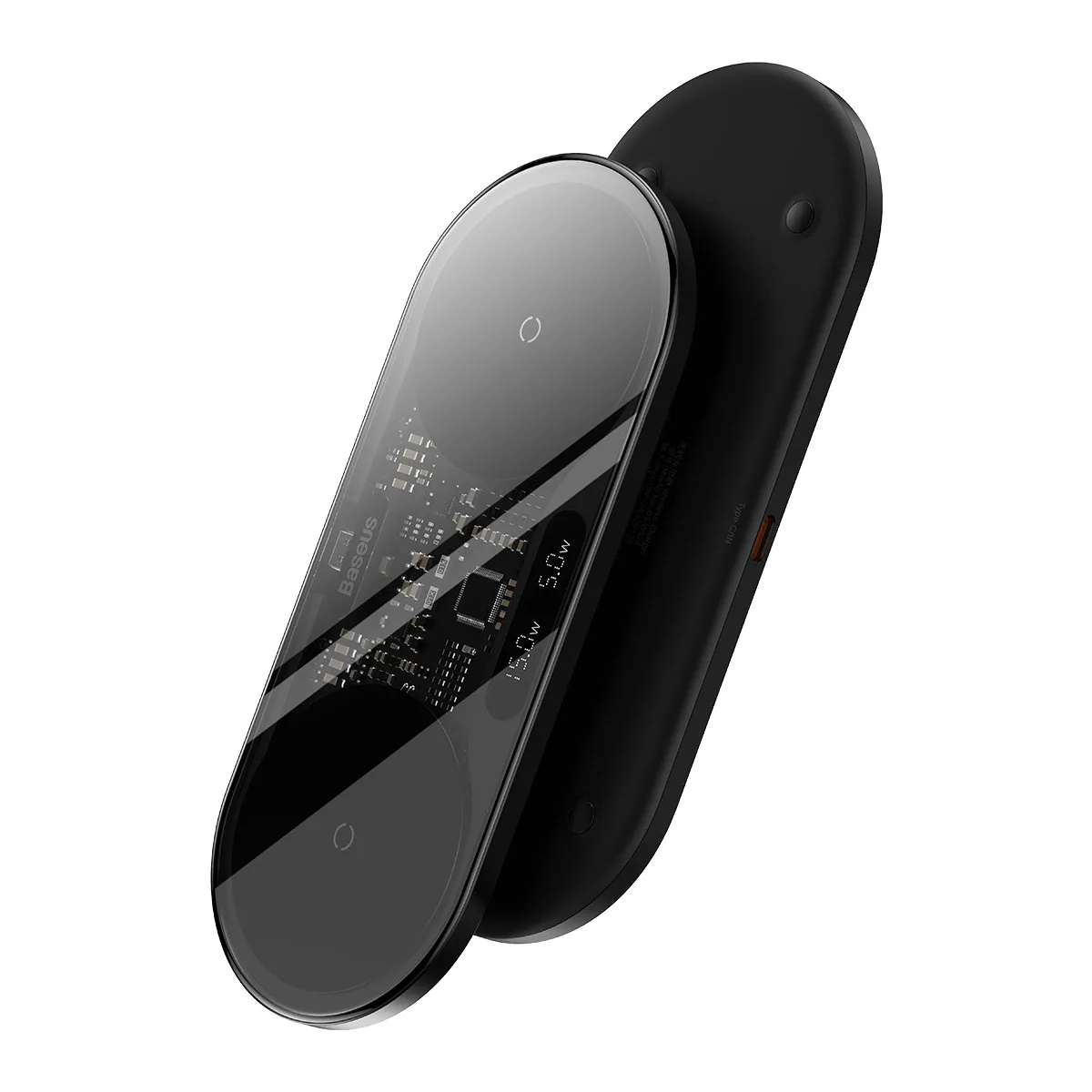 Képernyős kettős QI vezeték nélküli töltő, USB-C 20 W – fekete 2