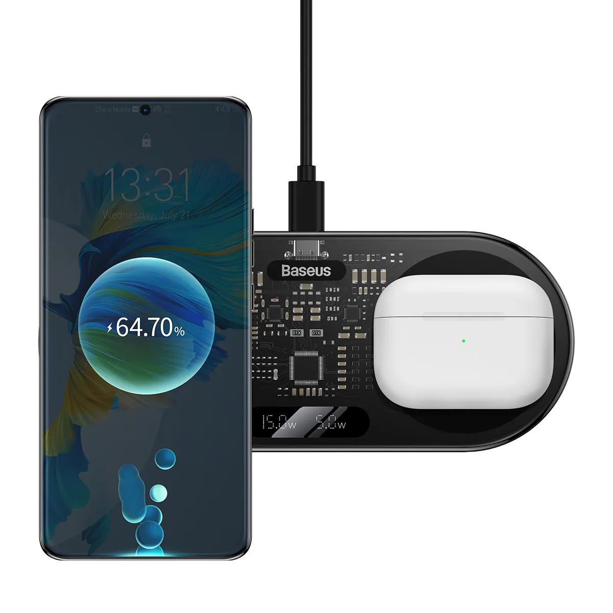 Képernyős kettős QI vezeték nélküli töltő, USB-C 20 W – fekete 6