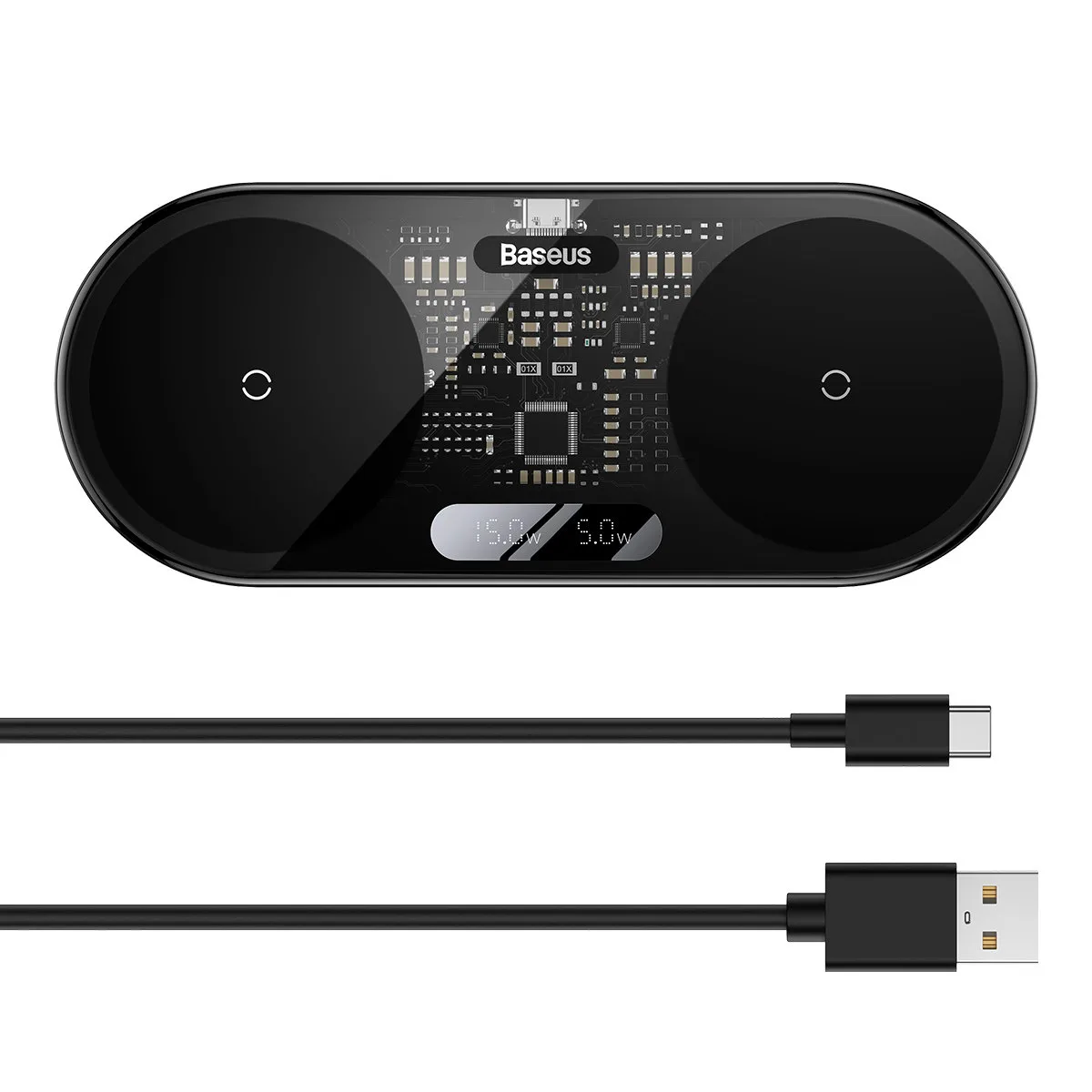 Képernyős kettős QI vezeték nélküli töltő, USB-C 20 W – fekete 7