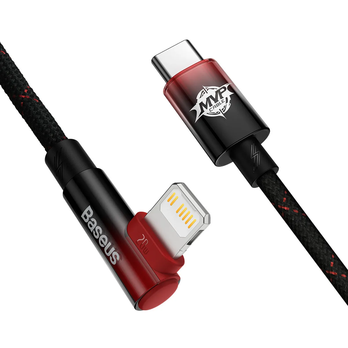 Kabel przewód kątowy MVP 2 z bocznym wtykiem USB-C / iPhone Lightning 2m - czerwony 2