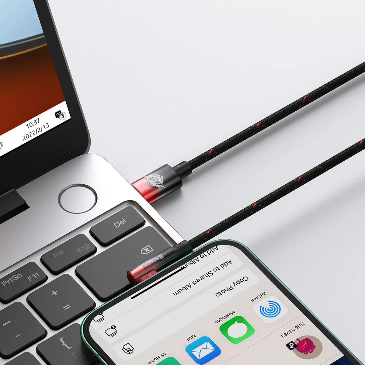 Kabel przewód kątowy MVP 2 z bocznym wtykiem USB-C / iPhone Lightning 2m - czerwony 9