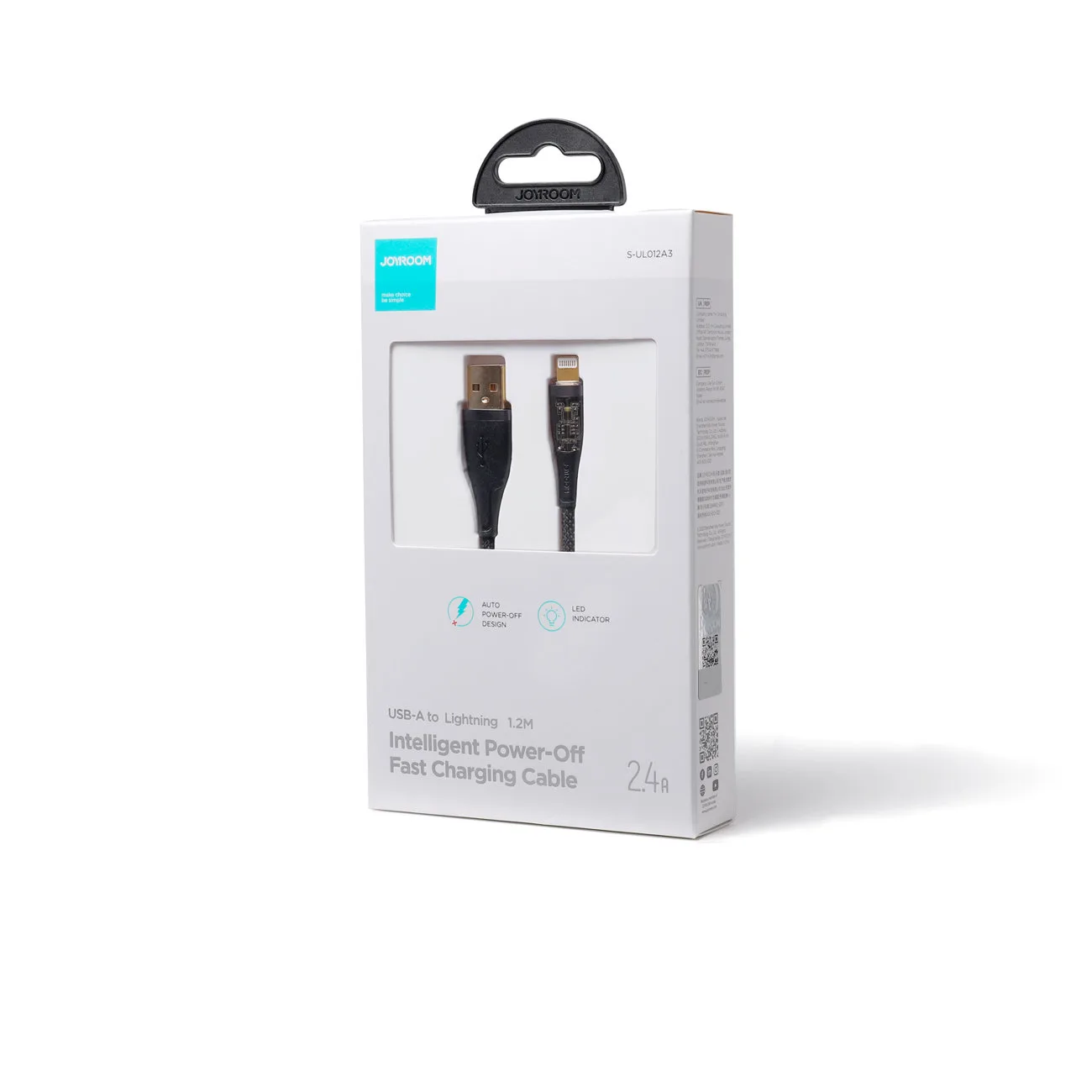Kabel przewód z inteligentnym wyłącznikiem USB-A - iPhone Lightning 1.2m - czarny 5