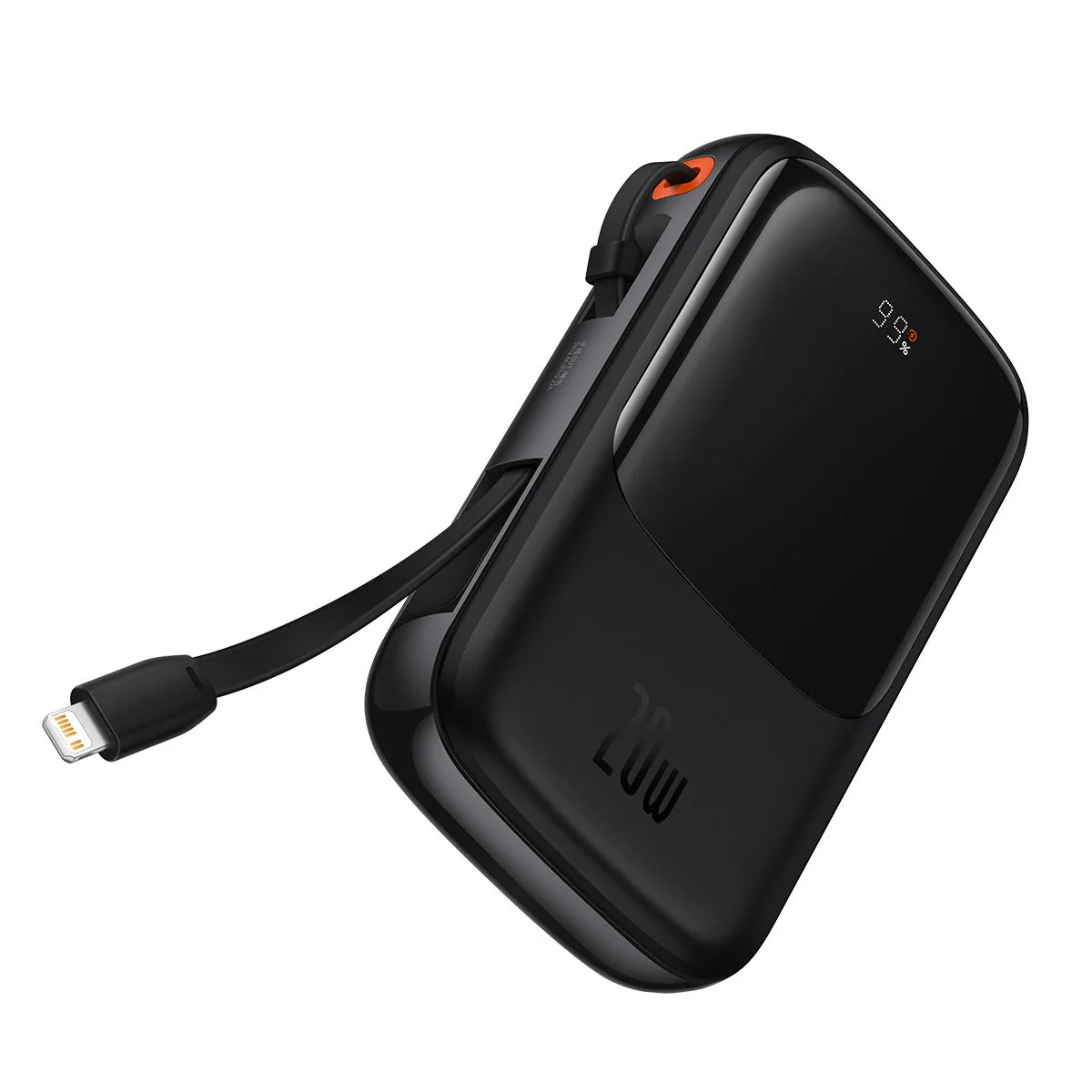 10000 mAh-s powerbank USB, USB-C, iPhone Lightning és USB-C kábellel - Fekete