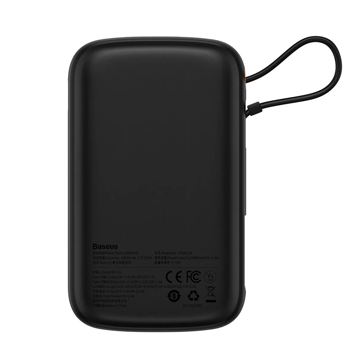 Power bank 10000mAh s USB, USB-C, iPhone Lightning i USB-C kabelom - crna 10
