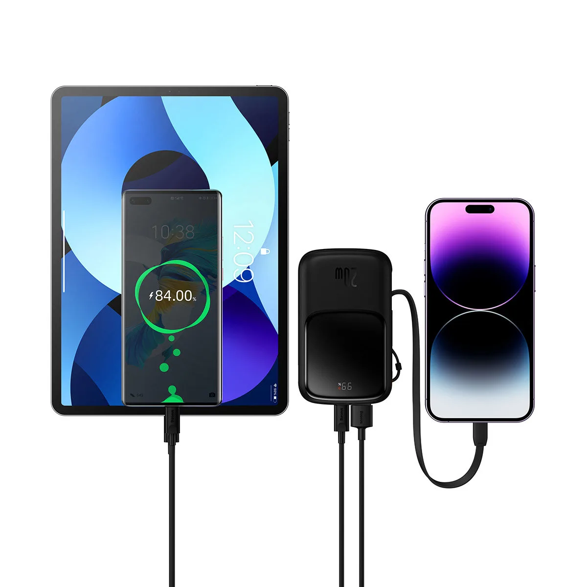Power bank 10000mAh s USB, USB-C, iPhone Lightning i USB-C kabelom - crna 3