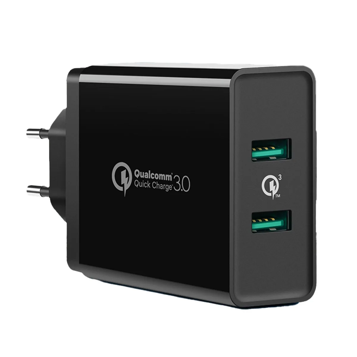2x USB-A 36 W-os QC3.0 fali töltő telefonhoz – fekete