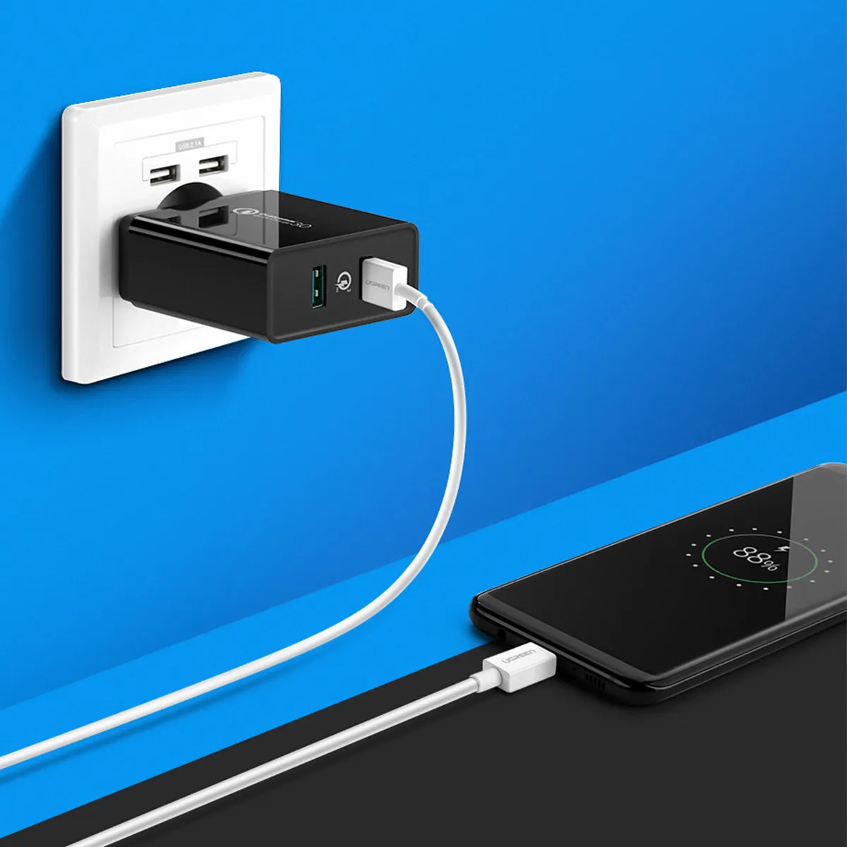 Ładowarka sieciowa do telefonu 2x USB-A 36W QC3.0 - czarna 3