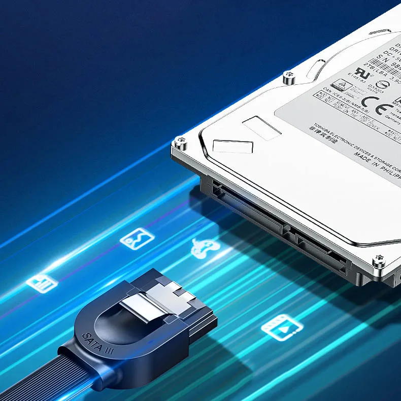 SATA 1.0-3.0 lapos, szögletes kábel, akár 5 Gb/s, 0,5 m – fekete 3
