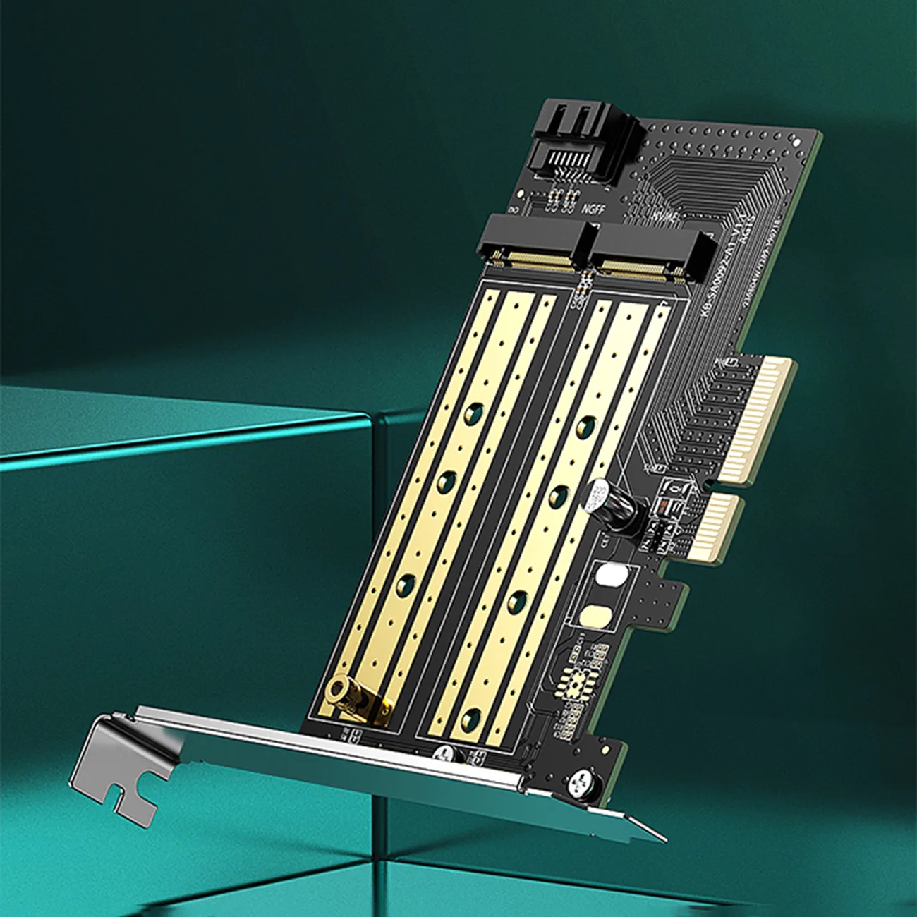 PCIe 3.0 x4 bővítőkártya két további M.2 M-Key és M.2 B-Key SSD-slot-tal