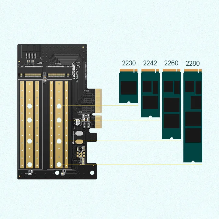 PCIe 3.0 x4 expansion card with two additional M.2 M-Key and M.2 B-Key SSD slots 4