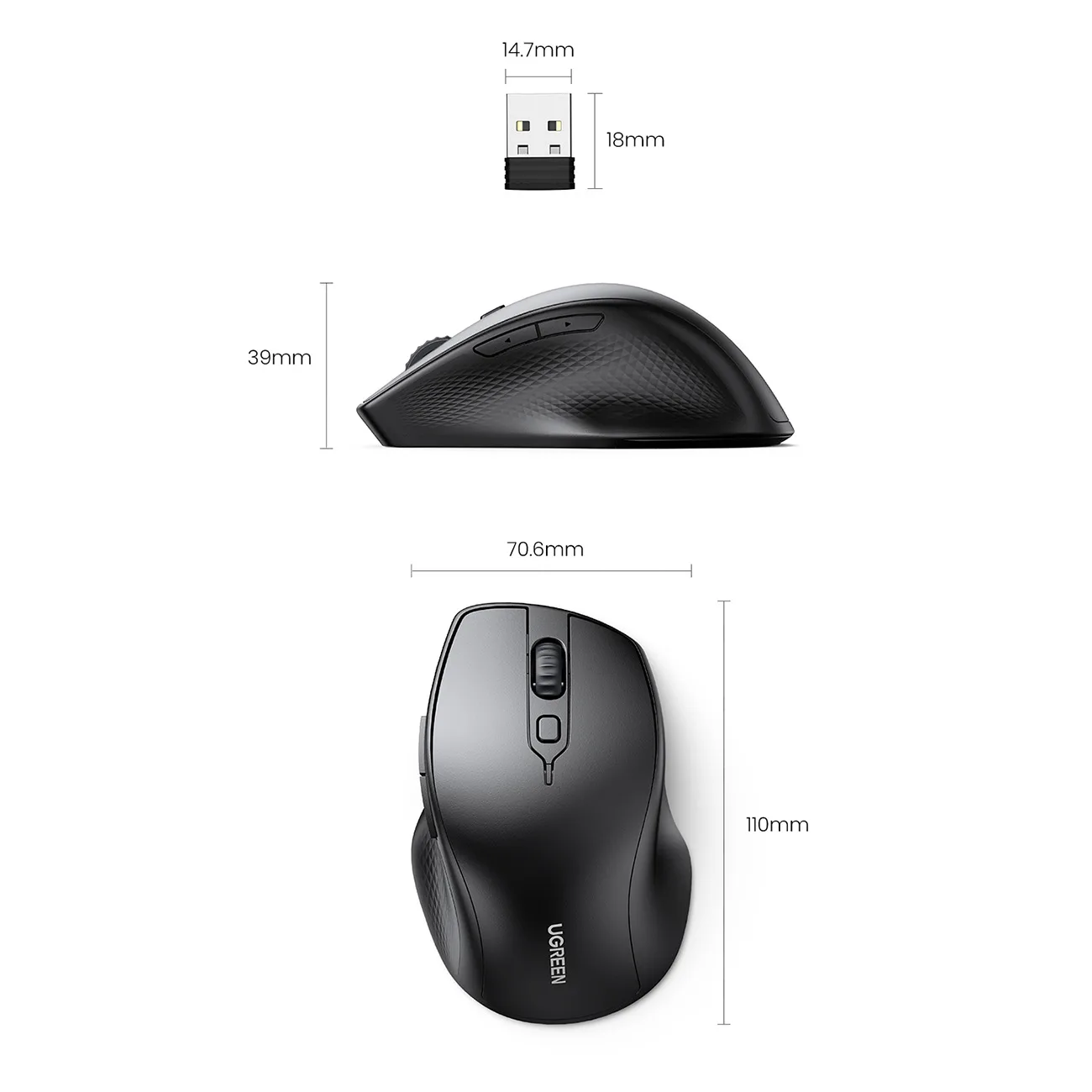 Quiet, ergonomic wireless computer mouse (2x AA) - black 8