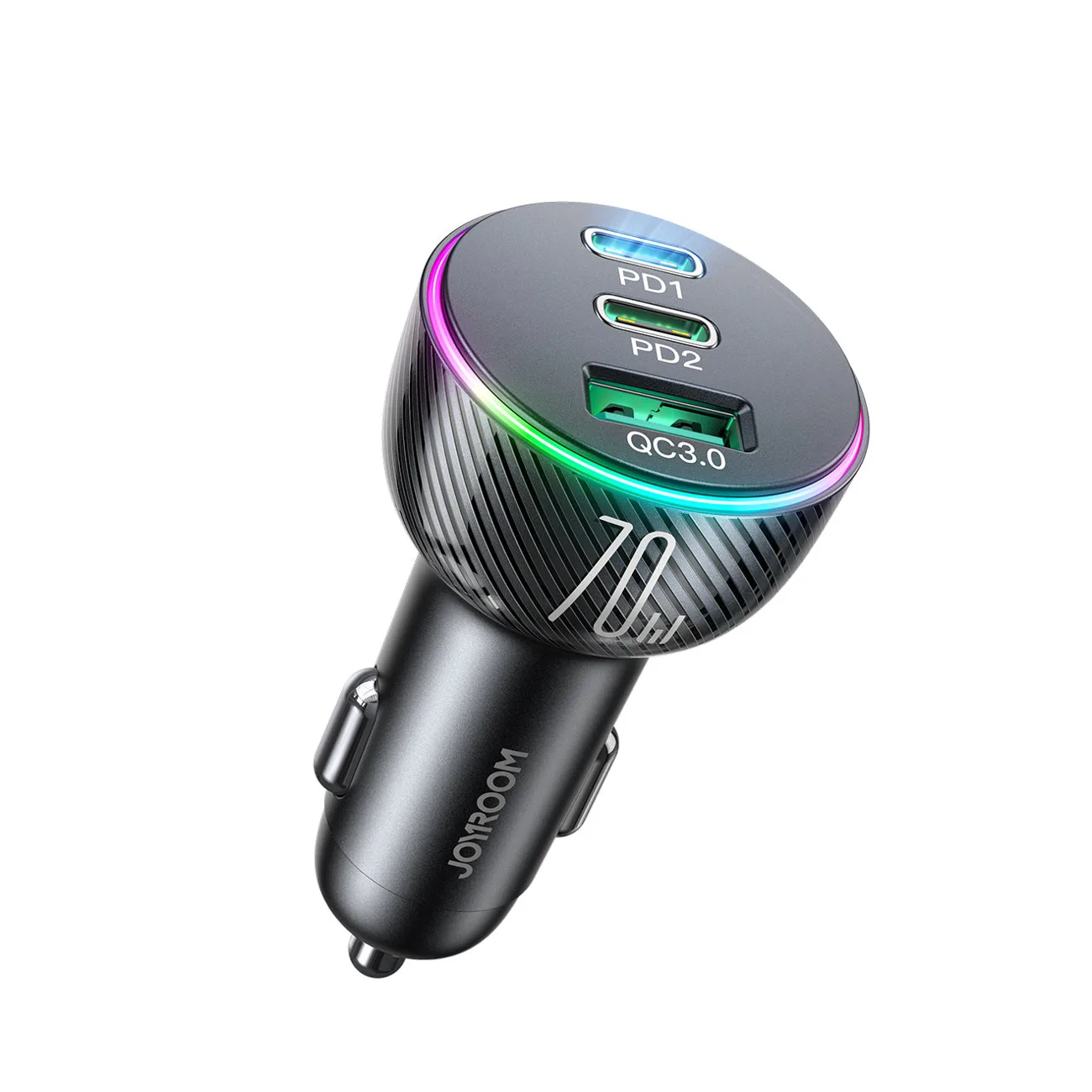 Autós szivargyújtó-töltő 3 USB-porttal és 2x USB-C-vel, 70 W – fekete