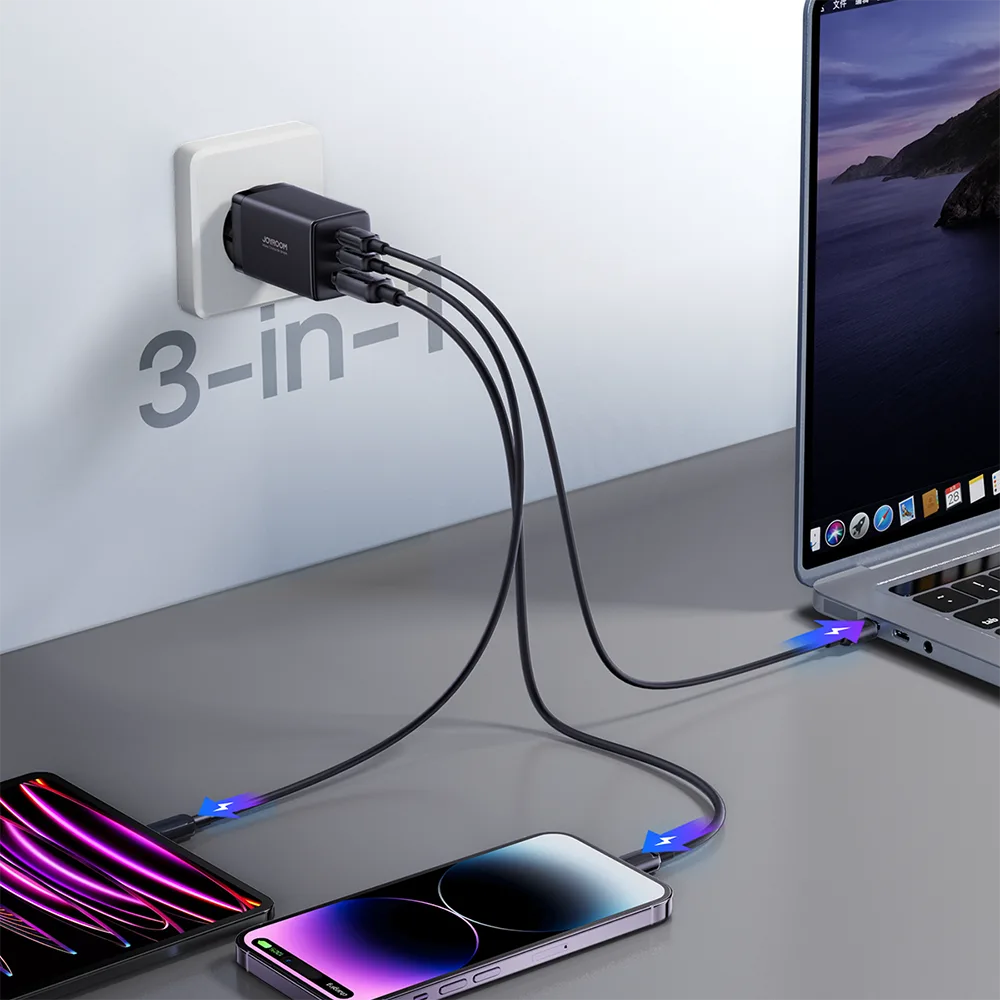 Szybka ładowarka sieciowa GaN USB 2x USB-C + kabel USB-C 1.2m - czarna 9