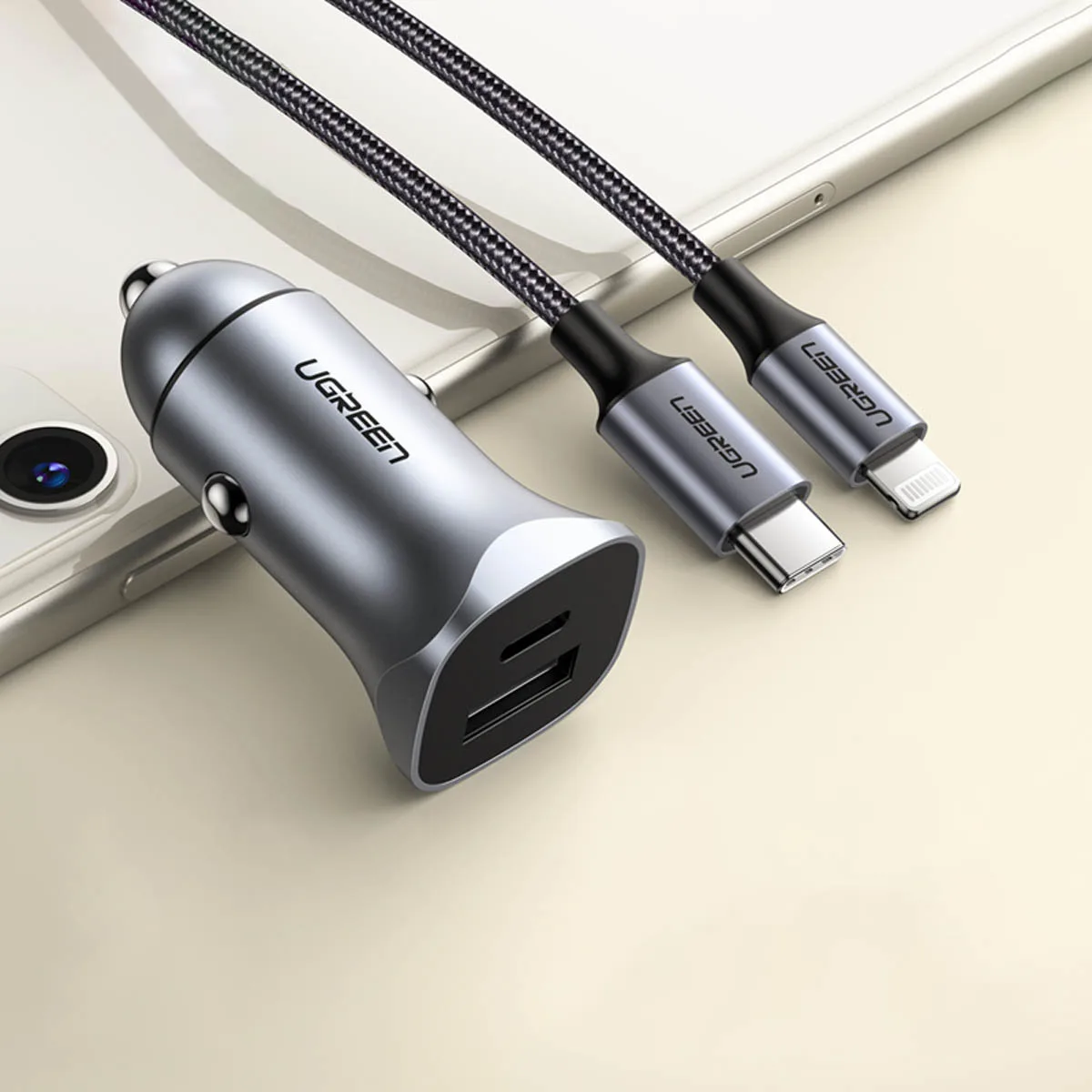 Szybka ładowarka samochodowa USB-A i USB-C 30W PD PPS - szara 2