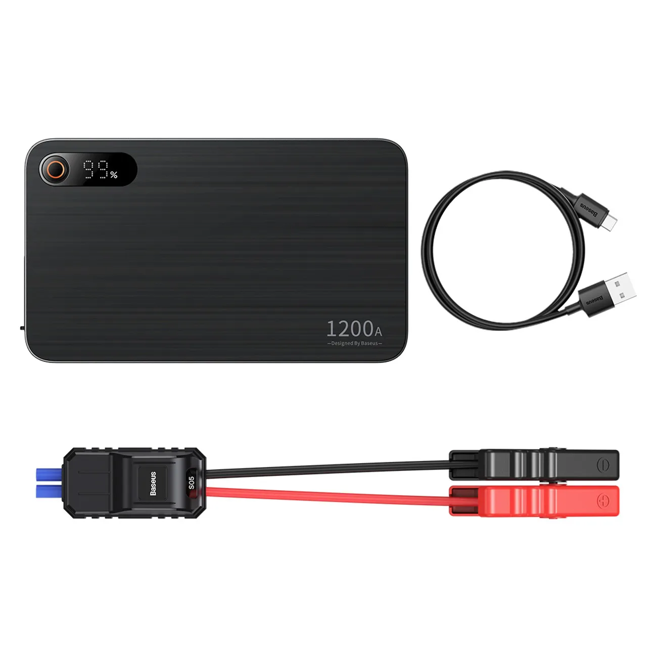 3-v-1 štartér do auta 1200 A + powerbanka 7200 mAh + LED baterka – čierna
