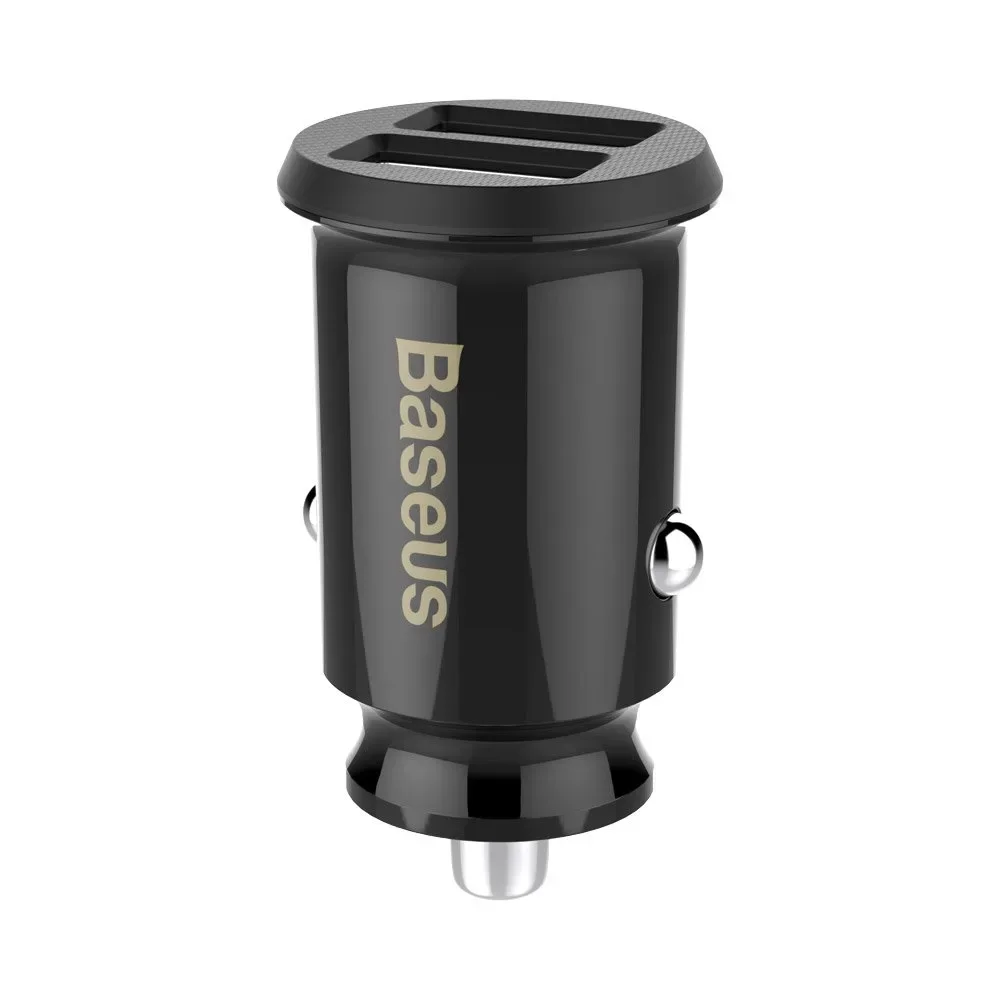 Mini car charger for phone, 2x USB, Grain Car Charger, black