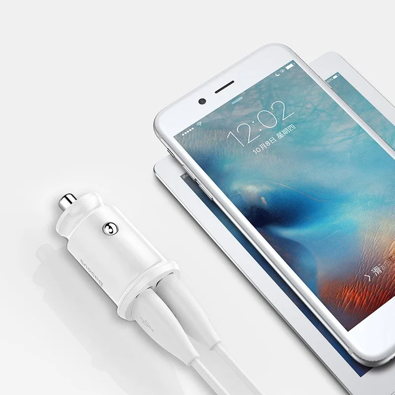 Mini Car Charger for Phone 2x USB Grain Car Charger White 11