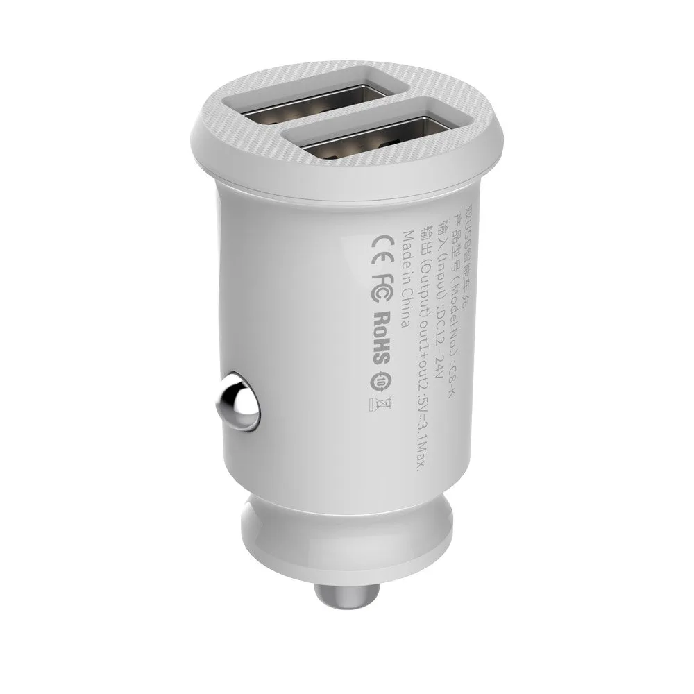 Mini Car Charger for Phone 2x USB Grain Car Charger White 3