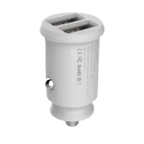 Mini automobilski punjač za telefon 2x USB zrnati automobilski punjač bijeli 3