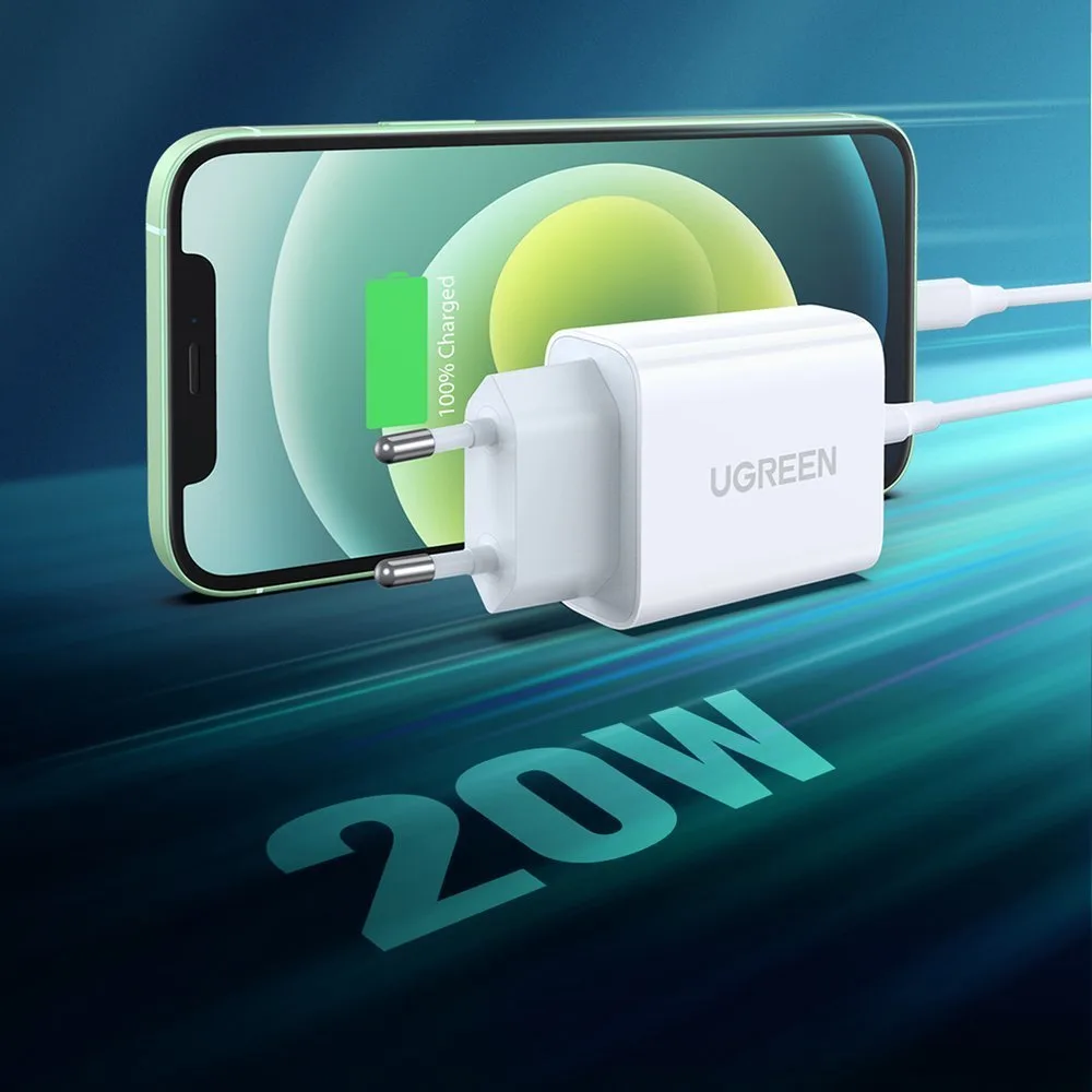 USB Power Delivery 3.0 Quick Charge 4.0+ 20W 3A Wall Charger, White 3