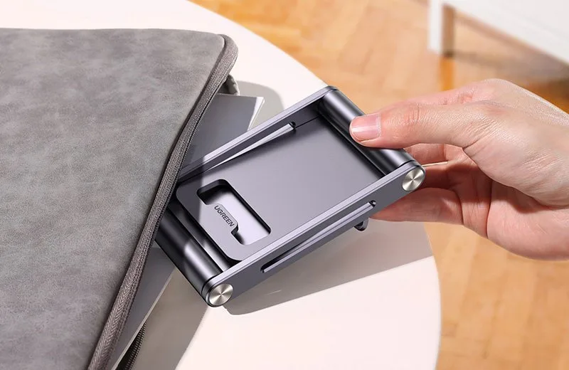Erős, összecsukható fém alumínium telefon- és tabletállvány, szürke 6