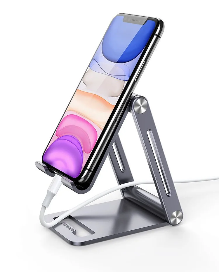 Erős, összecsukható fém alumínium telefon- és tabletállvány, szürke 7