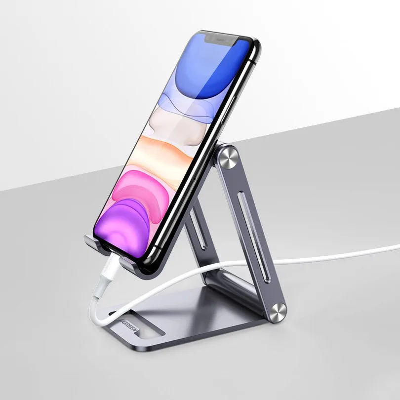 Erős, összecsukható fém alumínium telefon- és tabletállvány, szürke 9