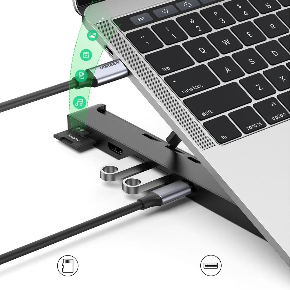 X-Kit sklopivi stalak za laptop + USB-C hub, USB, HDMI, čitač SD kartica, microSD, crna 3