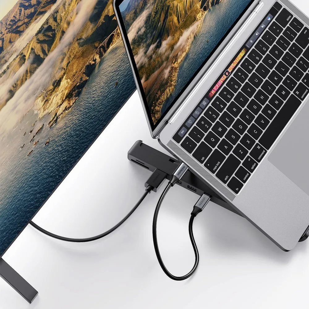 X-Kit sklopivi stalak za laptop + USB-C hub, USB, HDMI, čitač SD kartica, microSD, crna 4