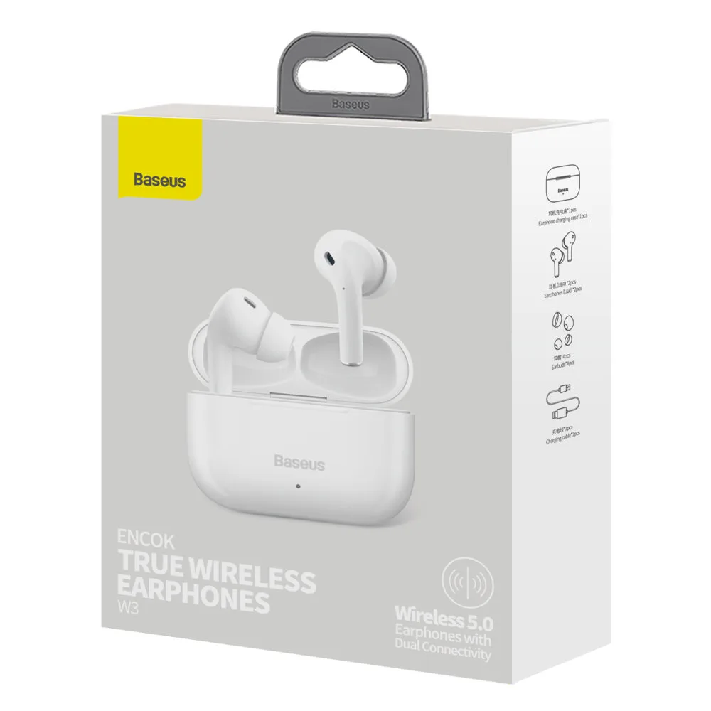 W3 Bluetooth 5.0 TWS Wireless Earbuds, IP55 Waterproof, White 5