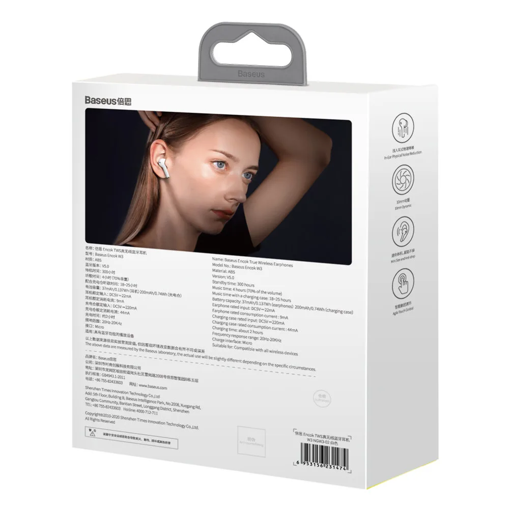 W3 Bluetooth 5.0 TWS Wireless Earbuds, IP55 Waterproof, White 6