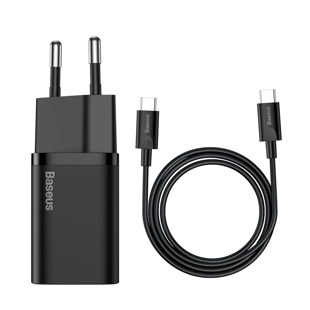 Super Si QC PD 25 W 3 A gyors fali töltő + 1 m-es fekete USB-C kábel