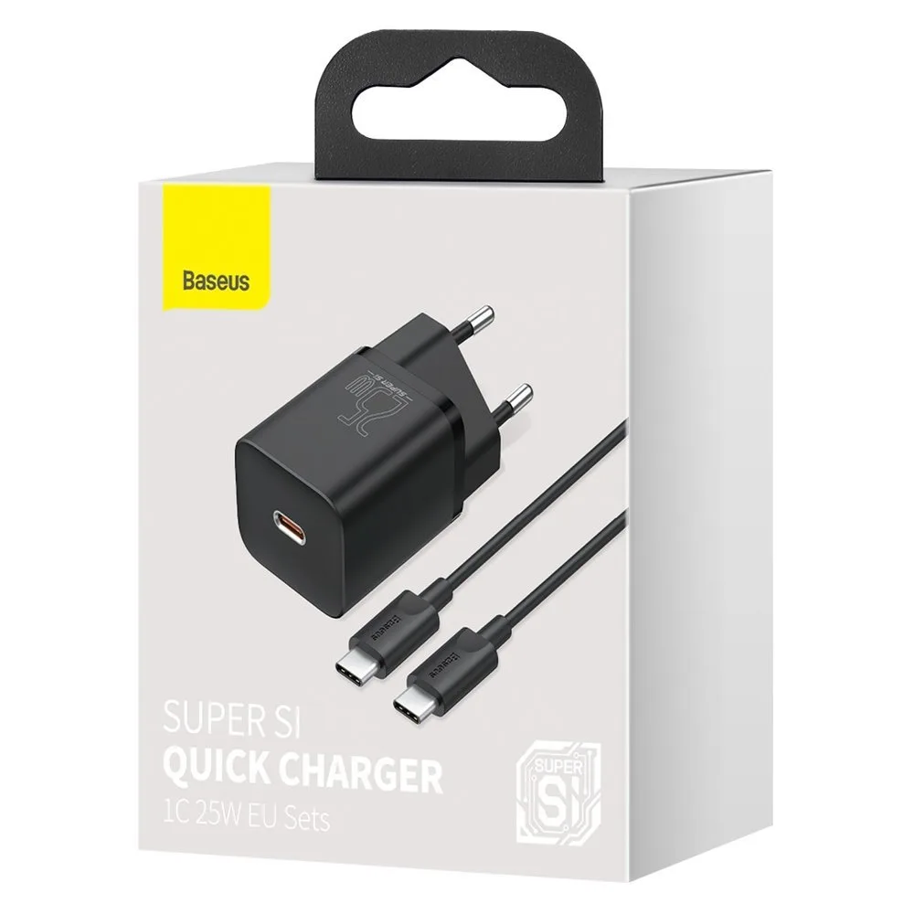 Super Si QC PD 25 W 3 A gyors fali töltő + 1 m-es fekete USB-C kábel 5