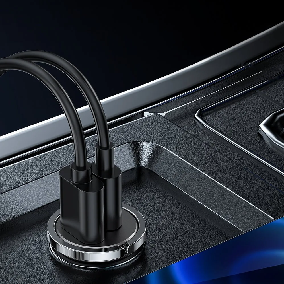 Szybka ładowarka samochodowa USB-C USB 45W 5A PD QC 3.0 AFC SCP szary 3