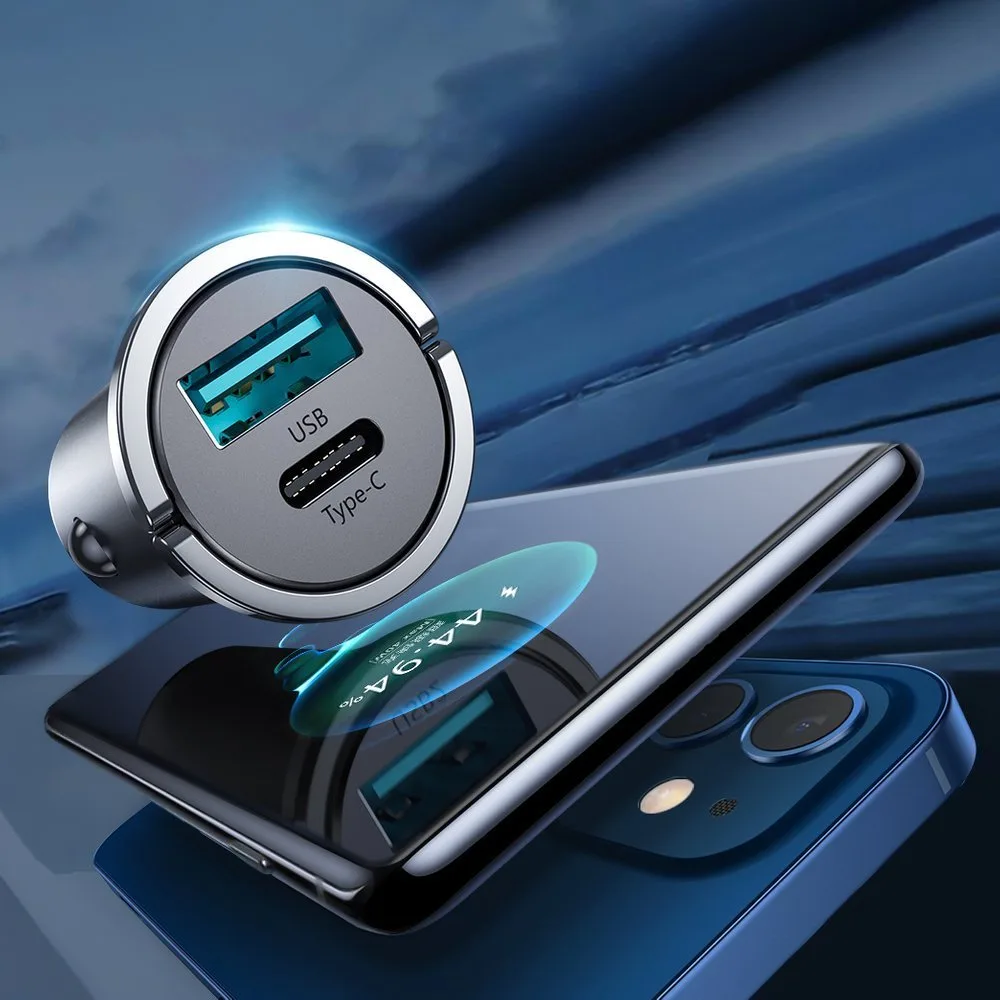 Szybka ładowarka samochodowa USB-C USB 45W 5A PD QC 3.0 AFC SCP szary 4