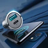Szybka ładowarka samochodowa USB-C USB 45W 5A PD QC 3.0 AFC SCP szary 4