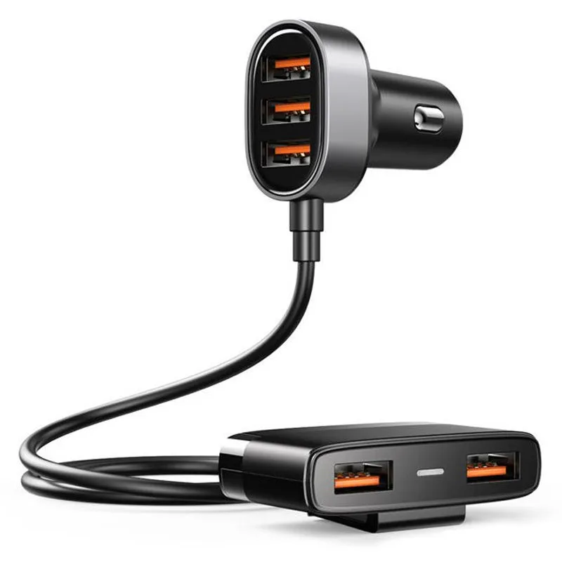 5x USB 6,2 A-os gyors autós töltő hosszabbító kábellel, fekete
