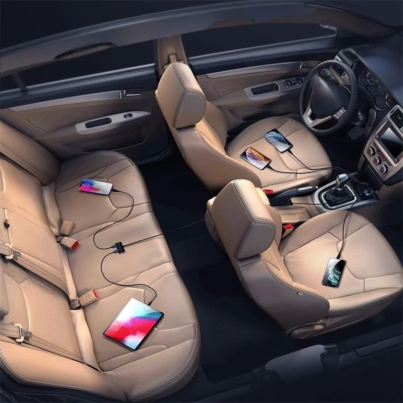 5x USB 6,2 A Schnellladegerät für das Auto mit Verlängerungskabel, schwarz 2
